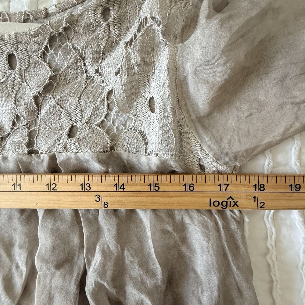 AMANTI Silk Taupe blouse Women M Lace Italy Romantic Poet Forest Fairy Whimsy - Picture 6 of 12